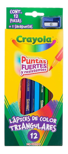 Caja 12 Lapices Colores Triangular Sacapuntas Dibujo Crayola