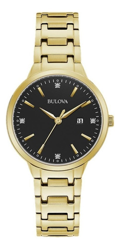 Reloj Bulova Diamonds Dorado Original Mujer Time Square Color del fondo Negro