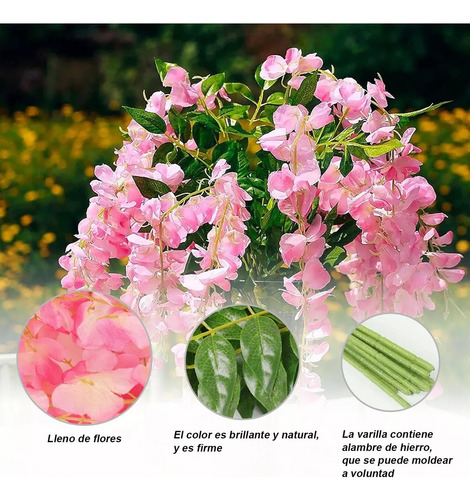 1.1m Flores Artificiales Glicina De 12pk Wisteria Colgantes Rosa