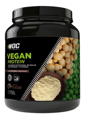 Suplemento en polvo WOC Workout Complements  Vegan Protein proteínas sabor cacao en pote de 750g