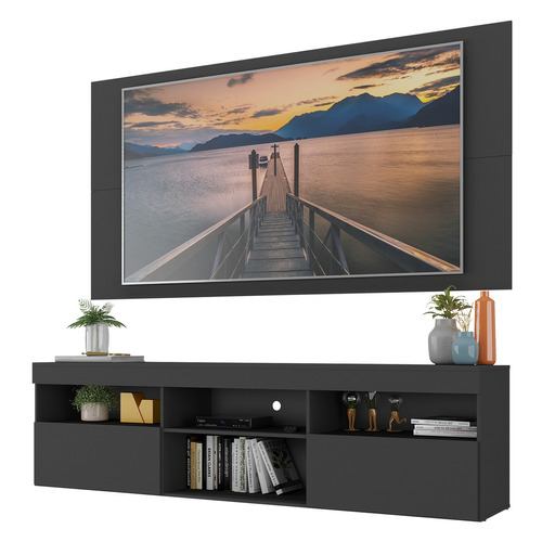 Estante con panel para TV de hasta 65 pulgadas Florida Multifurniture, color negro