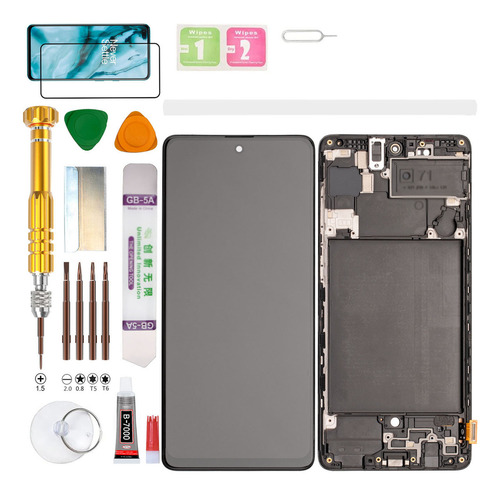(Blanco) Macro+Bisel+Pantalla Para Samsung Galaxy A71 4G A715F, A715F/DS, A715F/DSN, A715F/DSM, A715W, A715X Gadget Troops (incell Sin Huella Dactilar)