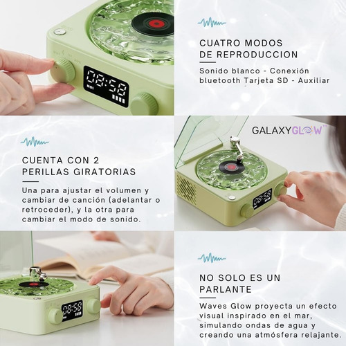 Parlante Proyector Tocadiscos Wavesglow Galaxyglow Carga Usb Blanco Con Celeste