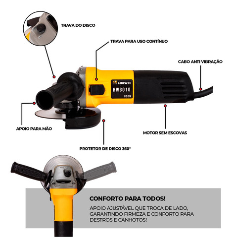Lixadeira Esmerilhadeira Elétrica Angular 850w Com Disco