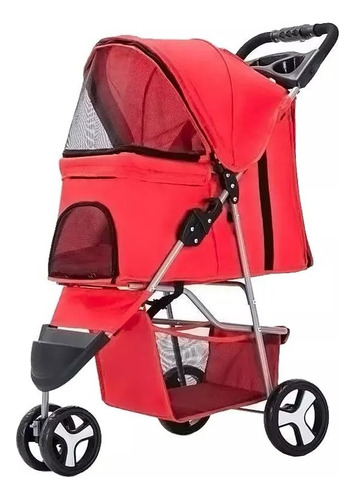 Coche Plegable Para Mascotas Completo Full Viaje Color Rojo