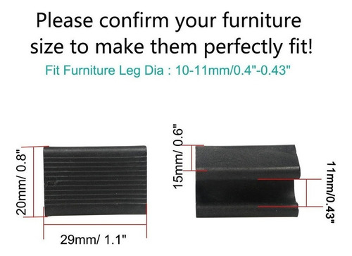 Patas De Silla Antideslizantes Para Piso Negro, 12 Piezas