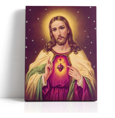 Cuadro En Lienzo Sagrado Corazón De Jesús Lienzografía 70x55