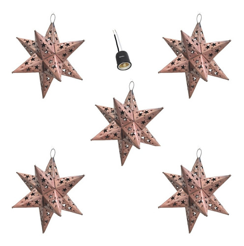 Lampara Colgante Estrella Metal 5 Pzas 30 Cm Inc Socket