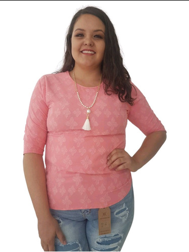 Blusa Gravada Talla Extra Con Collar Estirable 10%