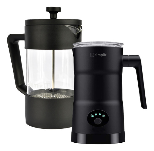 Pack Cafetera Francesa + Espumador 4 En 1 Negro Simplit
