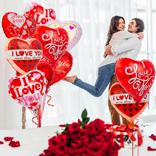 Globos De Corazon Rojos Con Frases De San Valentin 12 Piezas