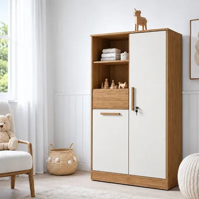 Armário Multiuso Organizador Neo Móveis Bela, com 2 Portas e 1 Gaveta, Cinamomo/Off White
