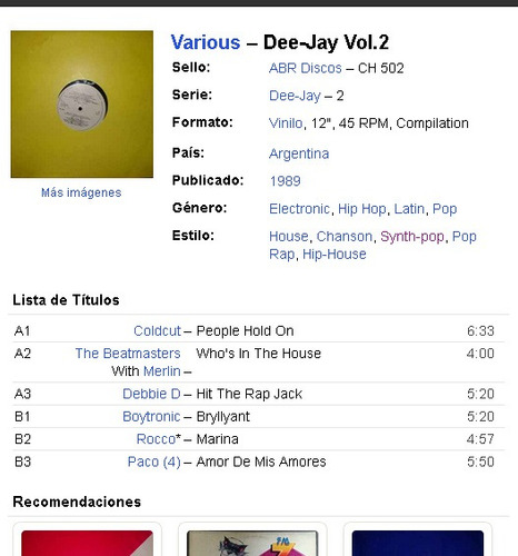 Dee - Jay Vol. 2 : Éxitos Synth-pop Hip-house 1989 * Maxi Vg (Usado)