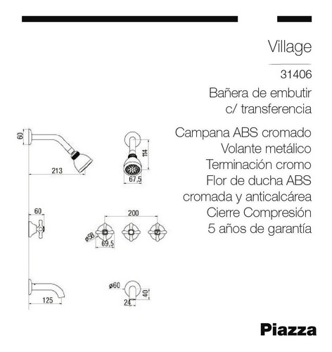 Imagen 3 de 8 de Combo Grifería Baño Piazza Village Lavatorio Ducha Bidet
