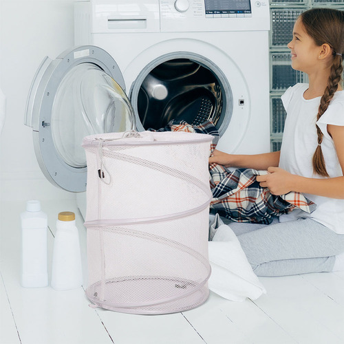 Cesto De Ropa De Malla Plegable Con Cordón Transpirable L
