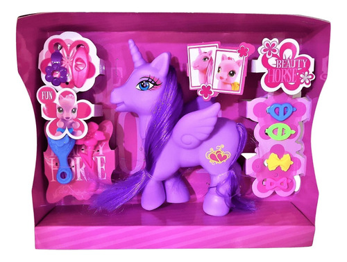 Unicornio Beauty Horse Con Espejo Y Accesorios Violeta