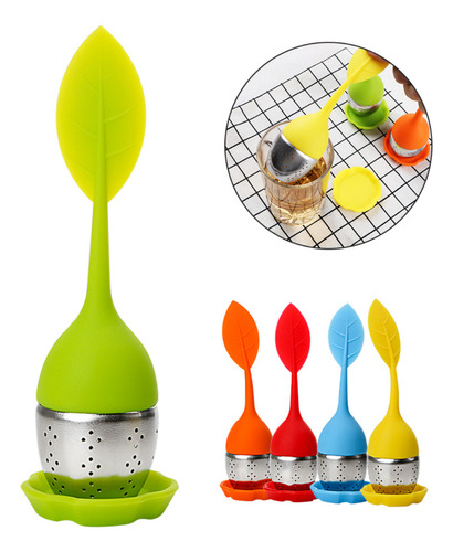 2 Piezas Filtro Infusor Té Reutilizable Hoja Silicona Acero Color Paquete 1