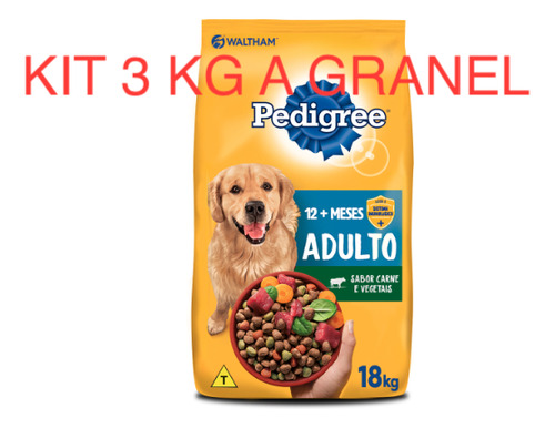 Kit 3 Kg  A Granel Pedigree Carne E Vegetais Cães Adultos