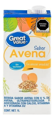 4 Pza Bebida Great Value Sabor Avena 1 L