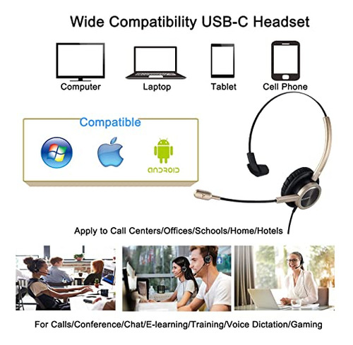 Auriculares Emaiker Usb Tipo C Con Micrófono, Usb C De Un So