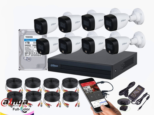 Cctv Kit Dahua Dvr 16ch + 8cam 2mp Full Color Wizsense + 1tb