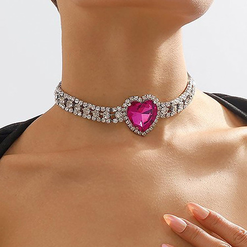 Collar De Corazón Rosa Para Mujer, Collar De Gargantilla De