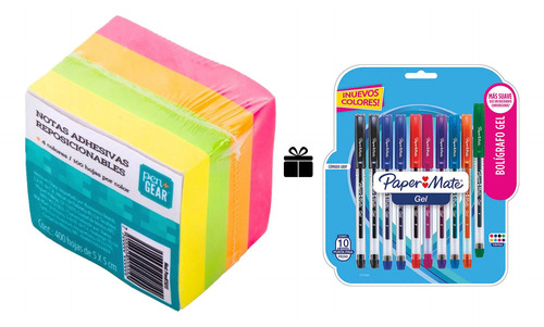 Pack 8 Notas Adhesivas Neon 5x5 Pen+gear C/400 + Obsequio
