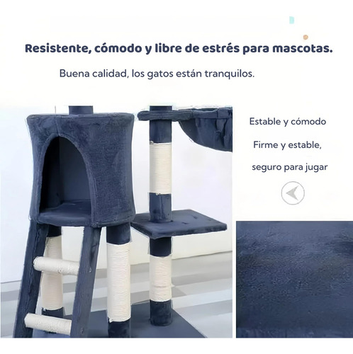 Rascador Para Gato Árbol Gimnasio Torre Todo En 1 Con Casa Azul