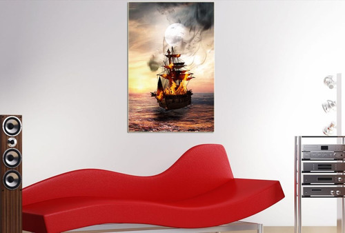 Vinilo Decorativo 40x60cm Barco Calavera Pirata Mar