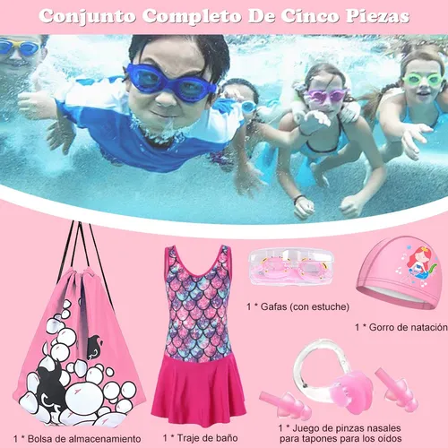 . Traje De Baño For Niña Una Pieza De Sirena Con Gorra 6pcs