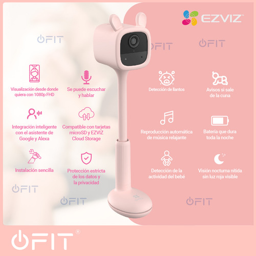 Imagen 3 de 11 de Baby Call Camara De Seguridad Wifi Audio Full Hd Ezviz Rosa