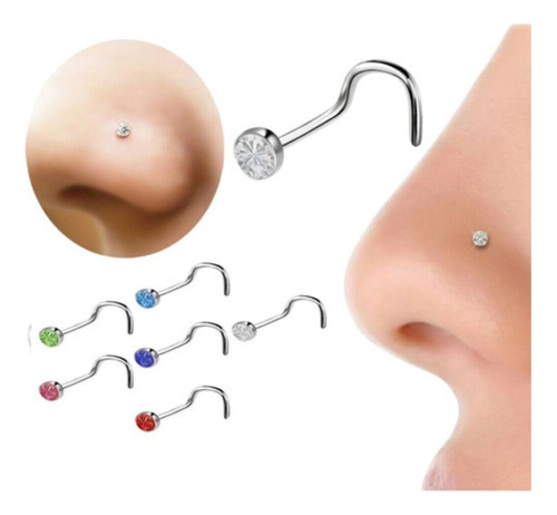 Piercing Nostril Con Brillo Recto Y Curvo Acero Quirúrgico