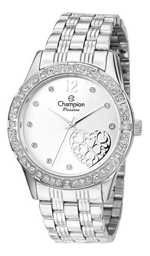 Relógio Champion Feminino Prata Coração Strass Cn28919q