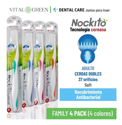 Vital Green Cepillo De Dientes Antibacterial, Blanco 4 Pack