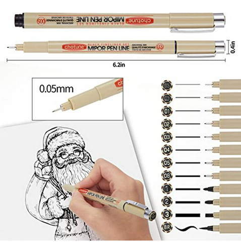Plumillas De Tinta Negra Para Dibujo Y Arte, Resistente Al A