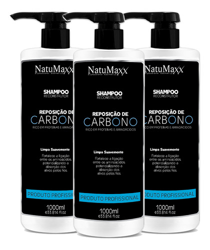 Kit 3 Shampoos Reconstrutor Reposição De Carbono Natumaxx 1l