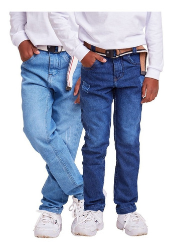 Kit 2 Calça Jeans Masculina Infantil Meninos Com Regulador