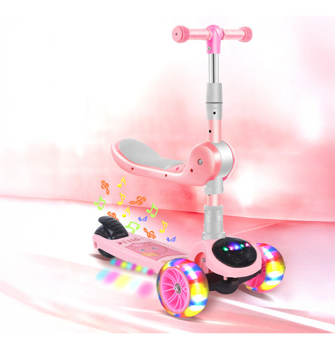 Patín Con Silla 3 Ruedas Montable Con Luces Y Sonidos Niños Color Rosa