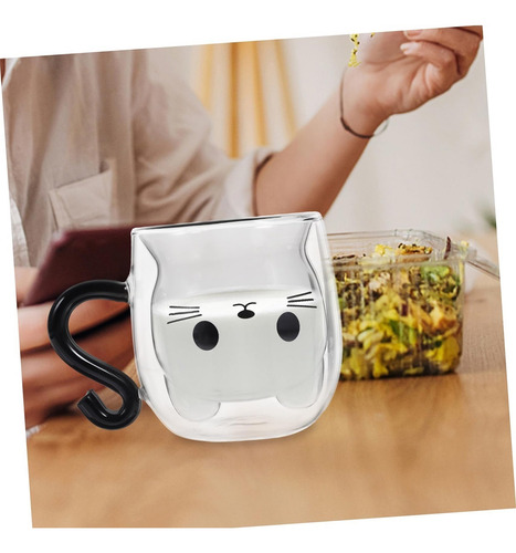 Caneca De Vidro Com Parede Dupla E Design De Gato-para Café
