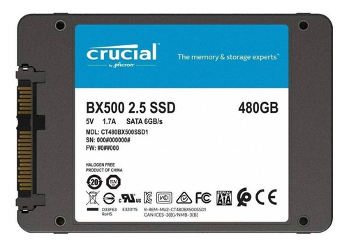 Disco sólido SSD interno Crucial CT480BX500SSD1 480GB negro