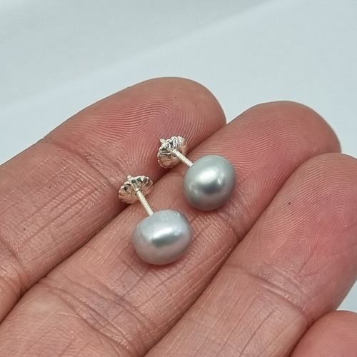 Imagen 5 de 8 de Aros Plata Perla Cultivada De Rio 8mm Gris