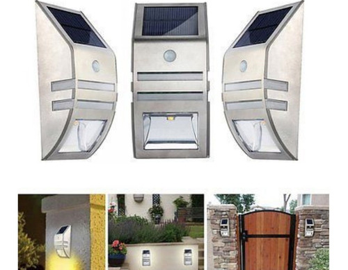 Imagen 4 de 9 de Aplique Led Solar Acero Inoxidable Fotocélula + Sensor 4 + 1