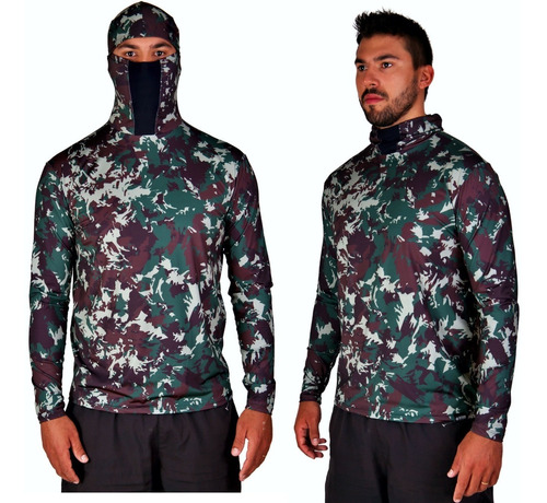 Camisa Ninja Uv50+ P/ Pesca/airsoft -camuflado Selva C/ Toca