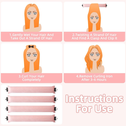 4pcs Rizador De Cabello Heatless Curls,rulos Para Cabello