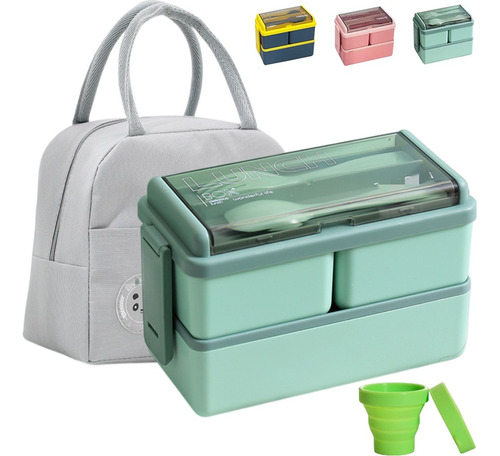 Lunch Box 2 Niveles Loncheras Topper 1400ml Y Bolsas+ Taza