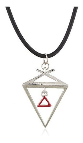 Collar - Silver And Crimson Pyramid Pendant With Black Cord 