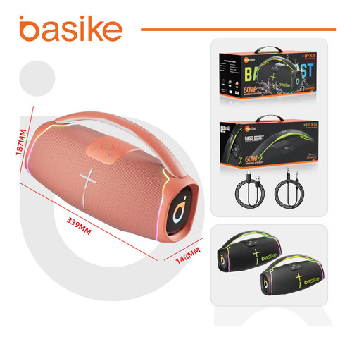 Caixa De Som Portátil Bluetooth, Subwoofer Ativo, Estéreo Hifi, Bombox, Com Rgb, Tws 1+1, Bateria 6 Horas, Bluetooth 5.3, Ipx6, Powerbank Para Telefones Celulares, Cor Rosa