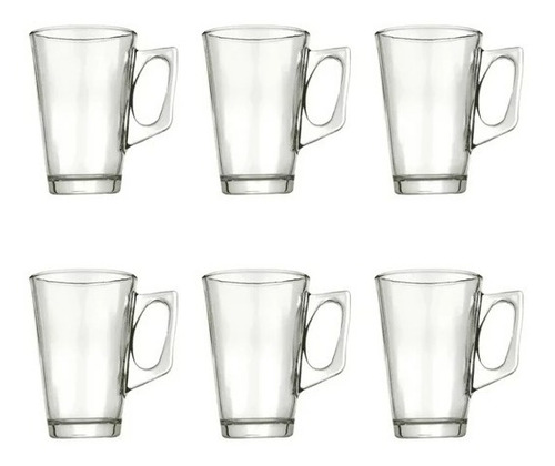 Conjunto 6pç Xícara Caneca Vidro Transparente Café Chá 225ml