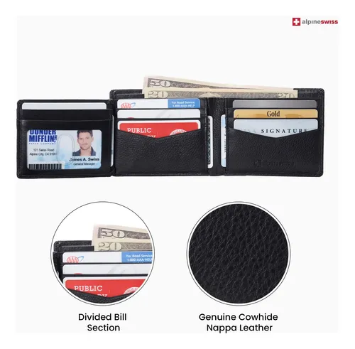 Alpine Swiss Cartera De Piel Auténtica Para Hombre, Delgada,