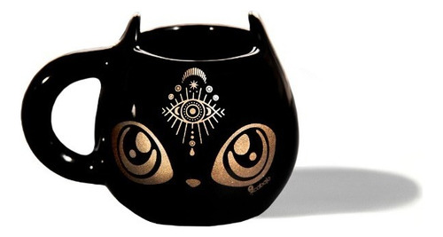 Taza Forma Gato Cat Lunar Negra Diseño Aacabajo Color Cobre